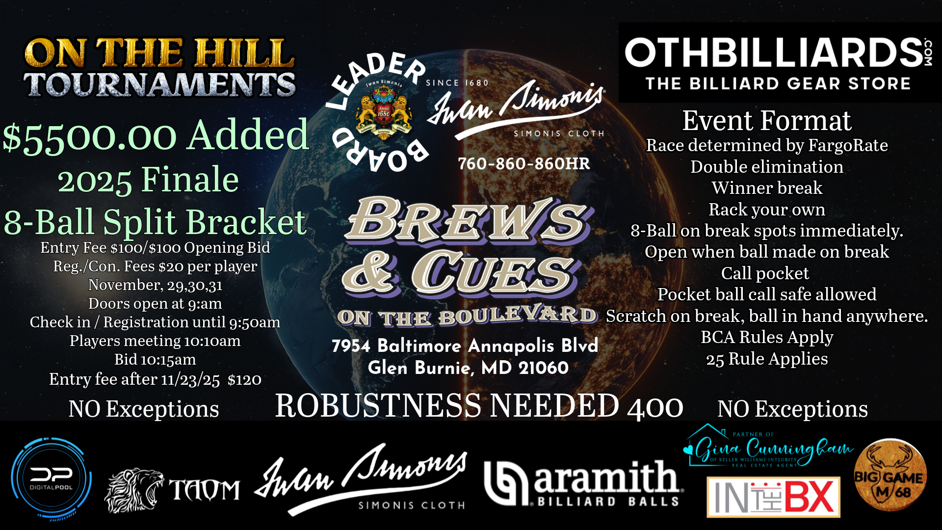 $5500.00 Added 8-Ball Split Bracket Finale