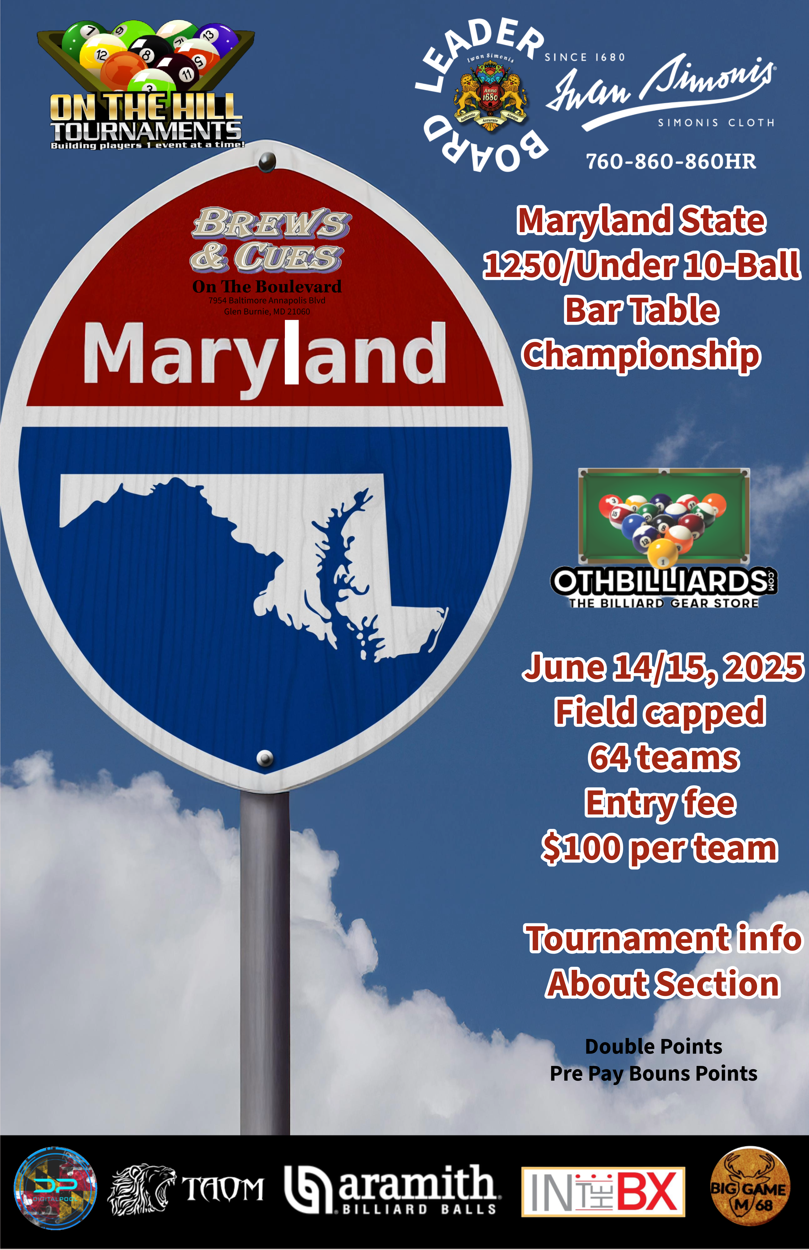 Maryland State 1250/under 10-Ball Bar Table Championship Presented by On The Hill Tournaments